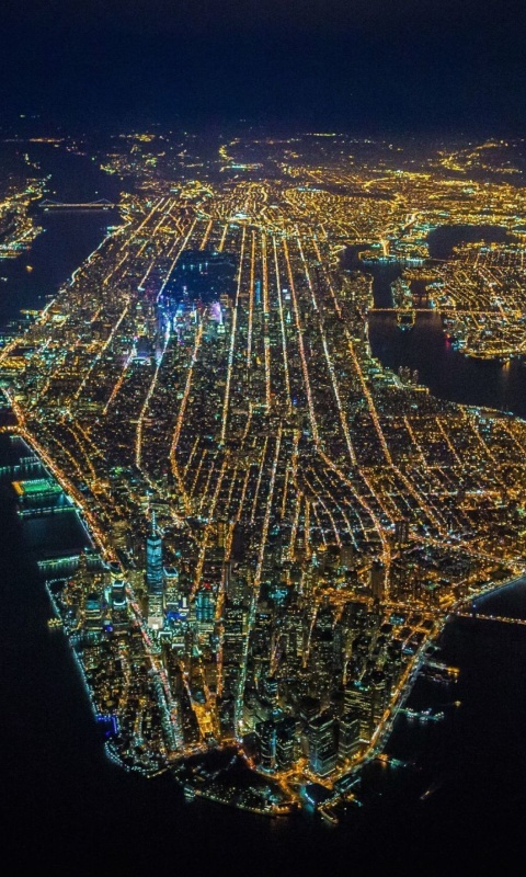 Das New York City Night View From Space Wallpaper 480x800