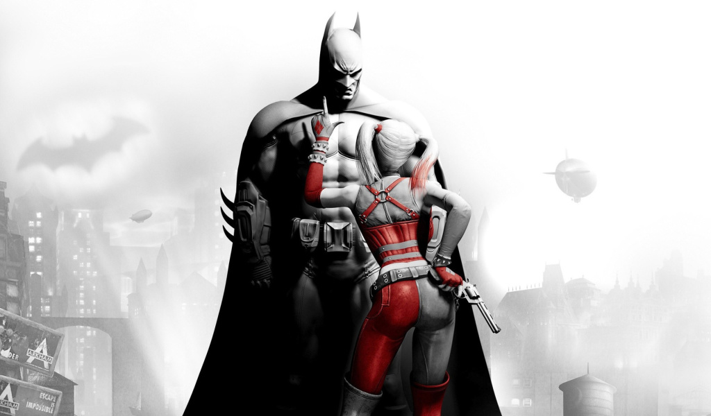 Das Batman Arkham Knight with Harley Quinn Wallpaper 1024x600