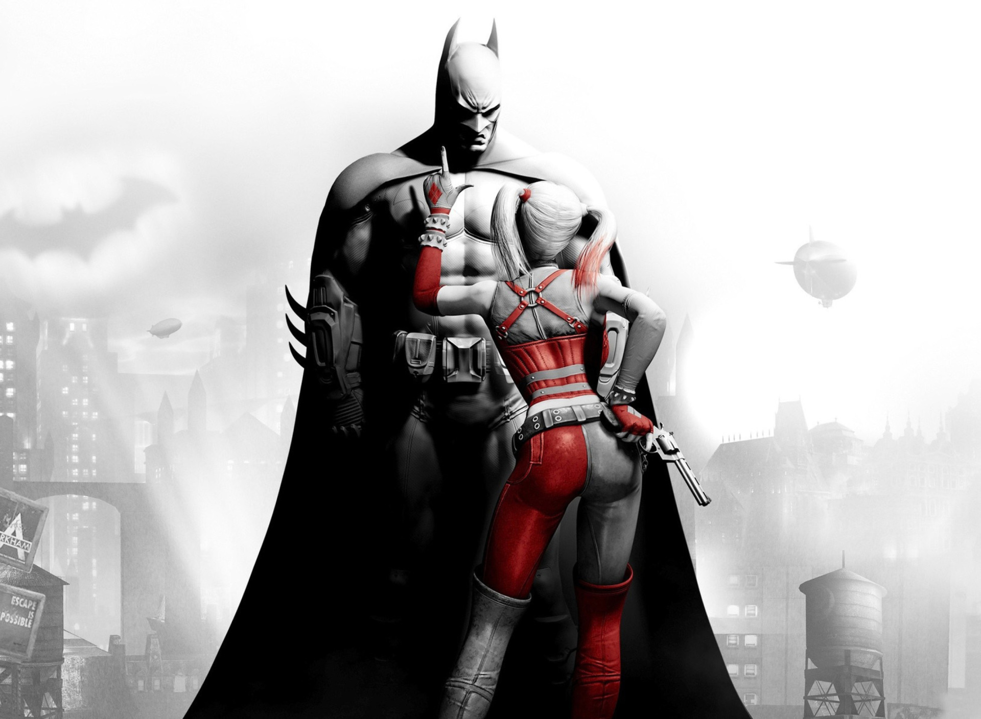 Das Batman Arkham Knight with Harley Quinn Wallpaper 1920x1408
