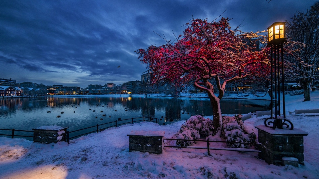 Fondo de pantalla Norwegian city in January 1280x720