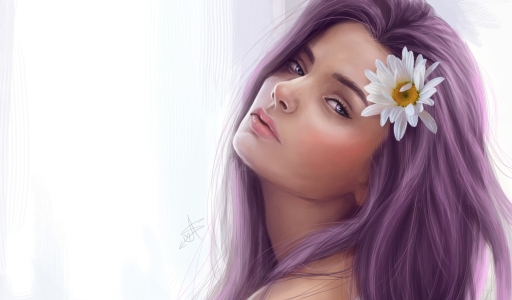 Das Girl With Purple Hair Painting Wallpaper 1024x600
