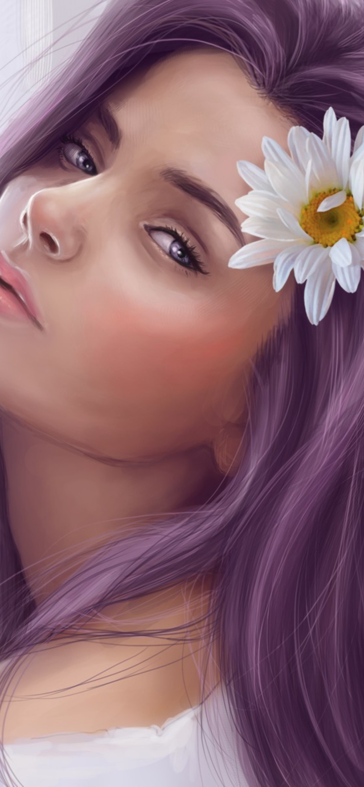 Screenshot №1 pro téma Girl With Purple Hair Painting 1170x2532