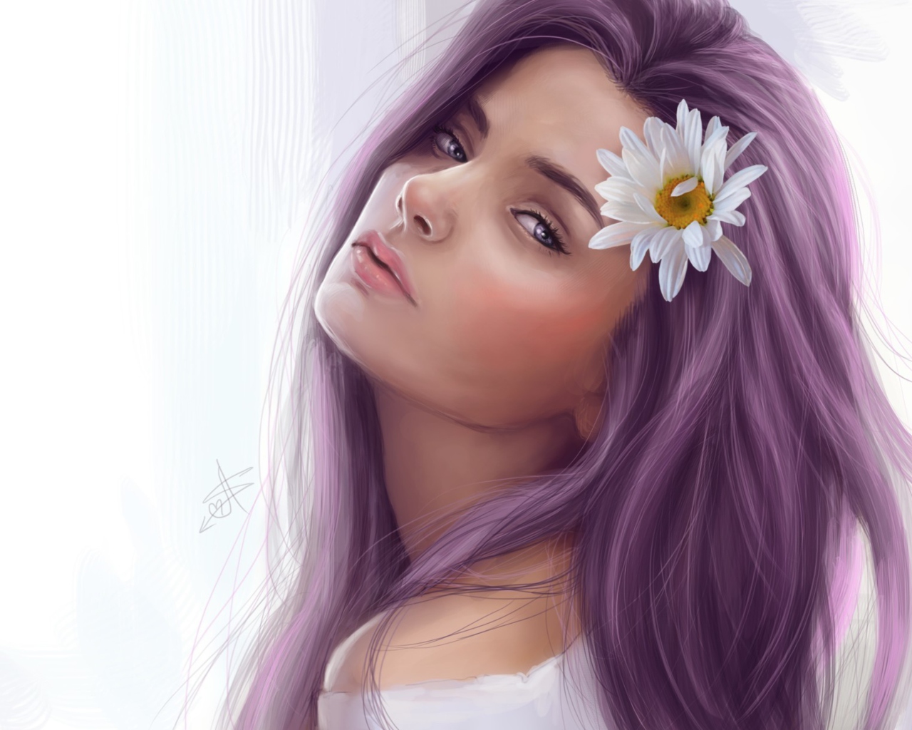 Screenshot №1 pro téma Girl With Purple Hair Painting 1280x1024