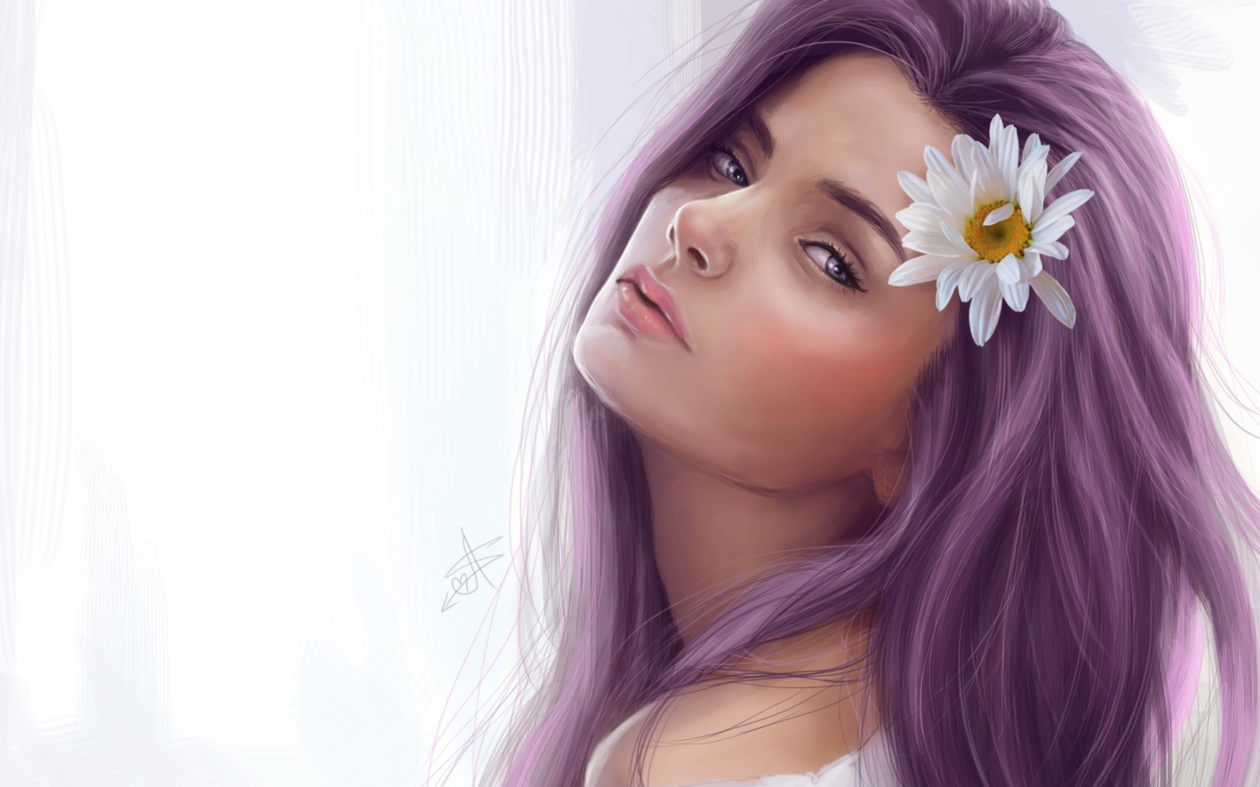Обои Girl With Purple Hair Painting 2560x1600