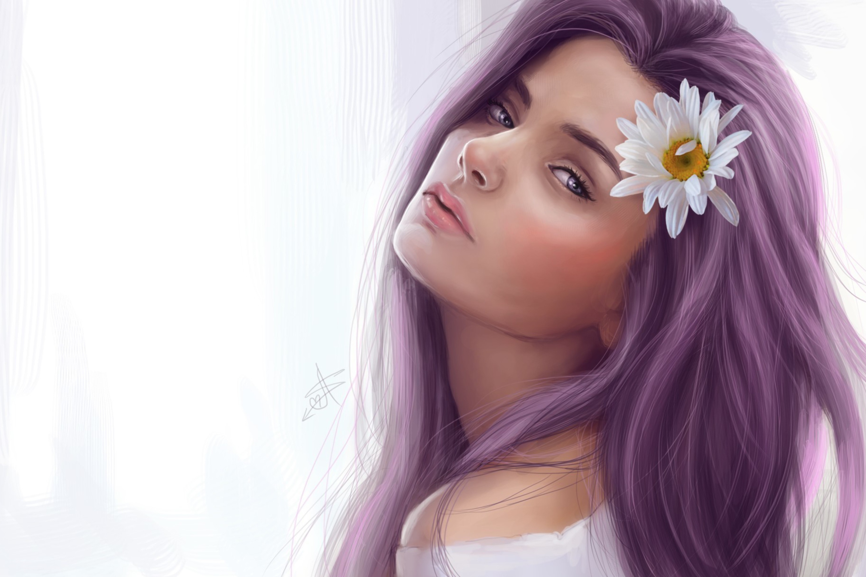 Screenshot №1 pro téma Girl With Purple Hair Painting 2880x1920