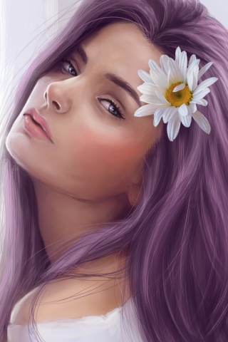 Das Girl With Purple Hair Painting Wallpaper 320x480