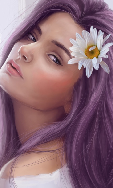 Обои Girl With Purple Hair Painting 480x800
