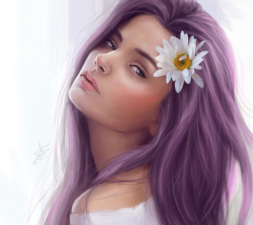 Обои Girl With Purple Hair Painting 960x854