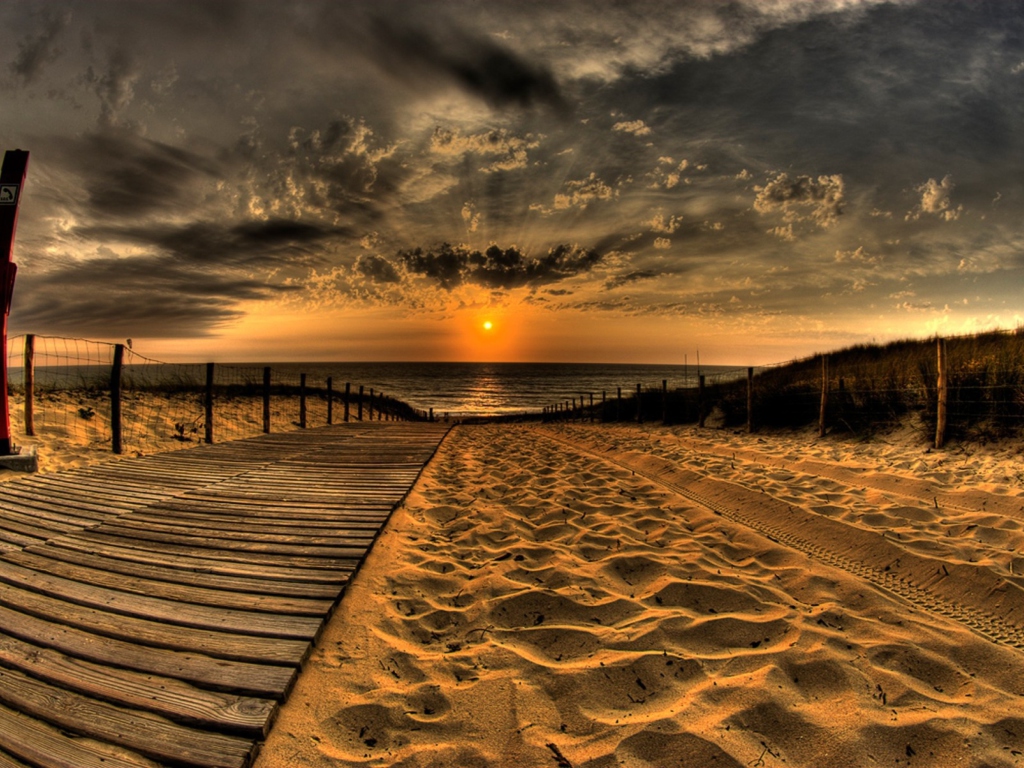 Fondo de pantalla Sunset Ocean Sand 1024x768