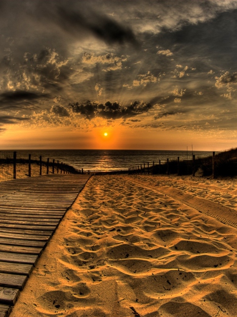 Sfondi Sunset Ocean Sand 480x640