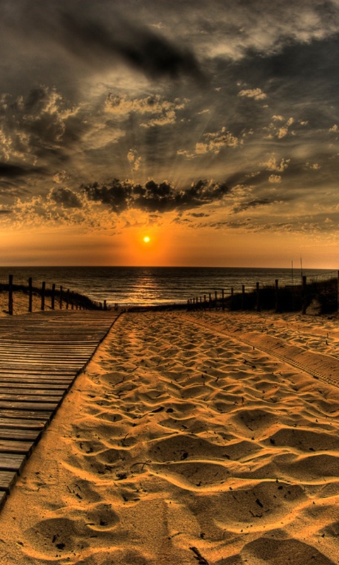 Das Sunset Ocean Sand Wallpaper 480x800