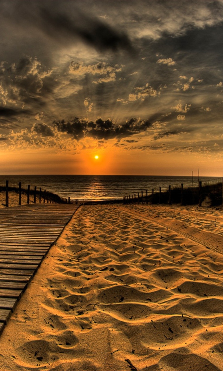 Sfondi Sunset Ocean Sand 768x1280