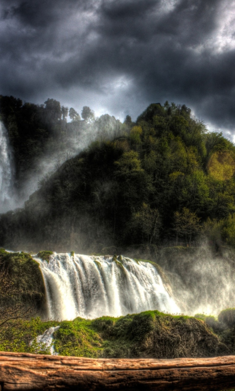 Обои Storm Over Waterfall 480x800