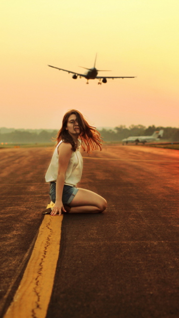 Airplane Over Girl's Head wallpaper 360x640