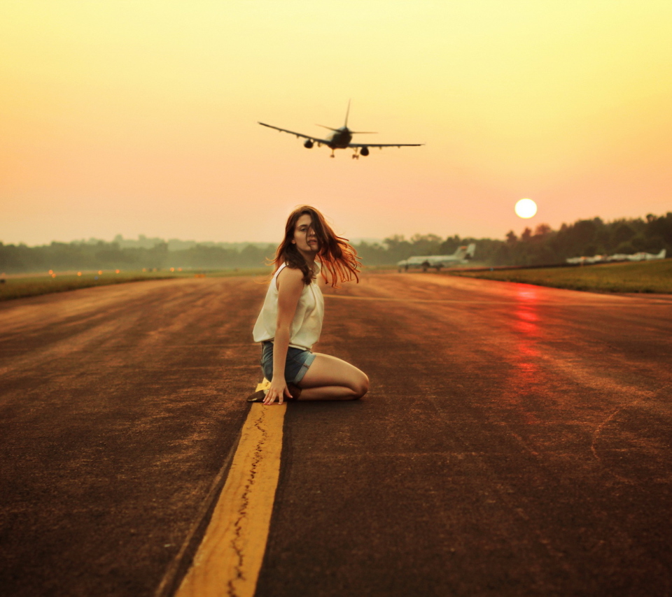 Airplane Over Girl's Head wallpaper 960x854