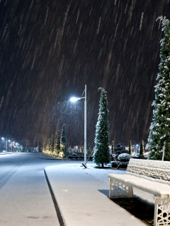 Fondo de pantalla Snowstorm and light lanterns 240x320