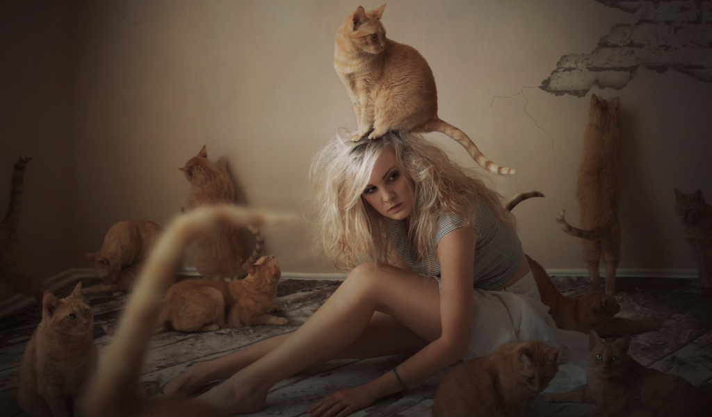 Обои Cat Girl 1024x600