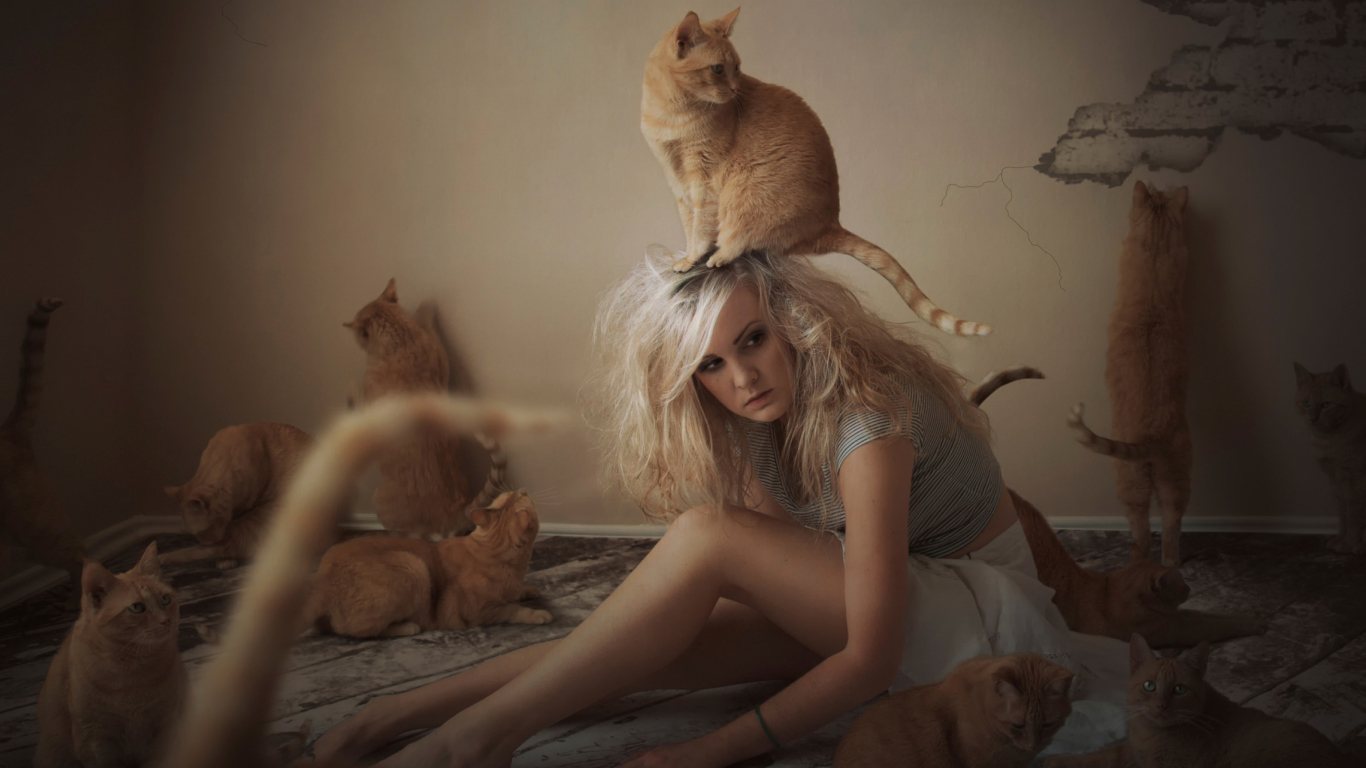 Обои Cat Girl 1366x768