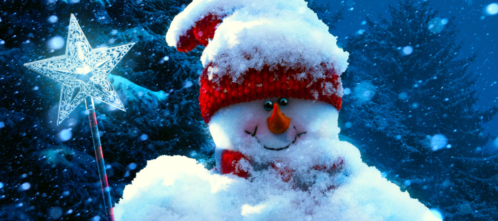 Das Snowy Snowman Wallpaper 720x320