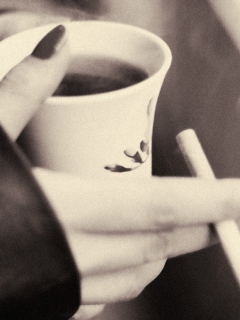 Hot Coffee In Her Hands wallpaper 240x320