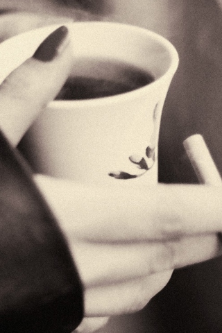 Hot Coffee In Her Hands wallpaper 320x480