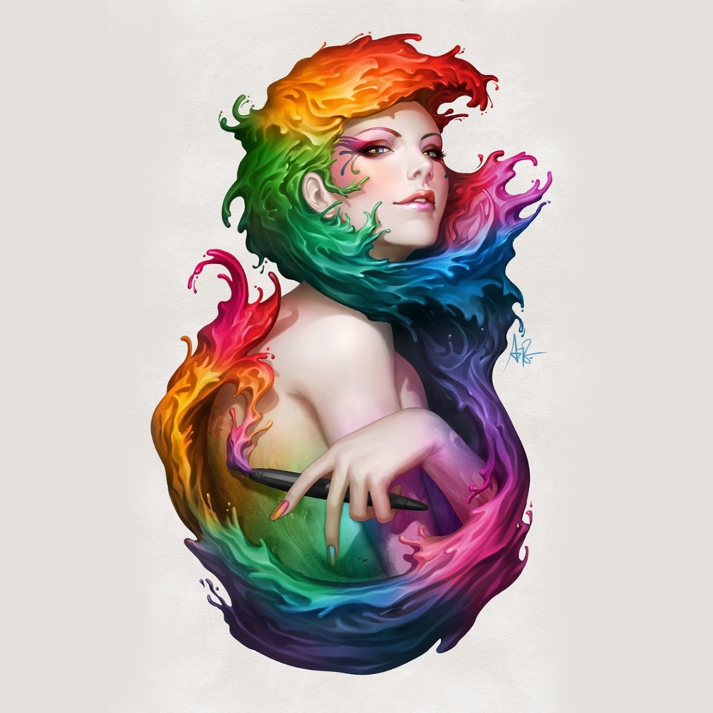 Das Digital Art Colorful Girl Wallpaper 1024x1024