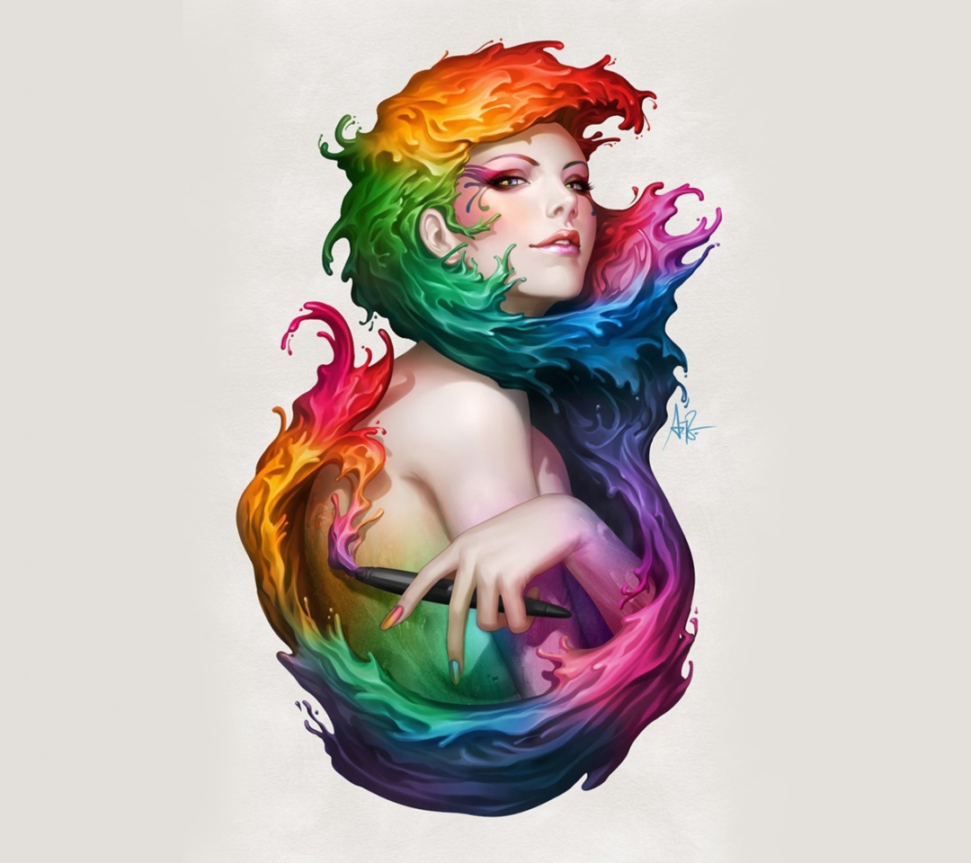 Das Digital Art Colorful Girl Wallpaper 1080x960