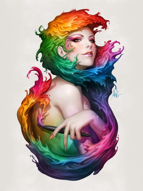 Digital Art Colorful Girl wallpaper 480x640