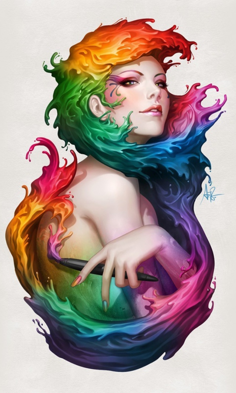 Das Digital Art Colorful Girl Wallpaper 480x800