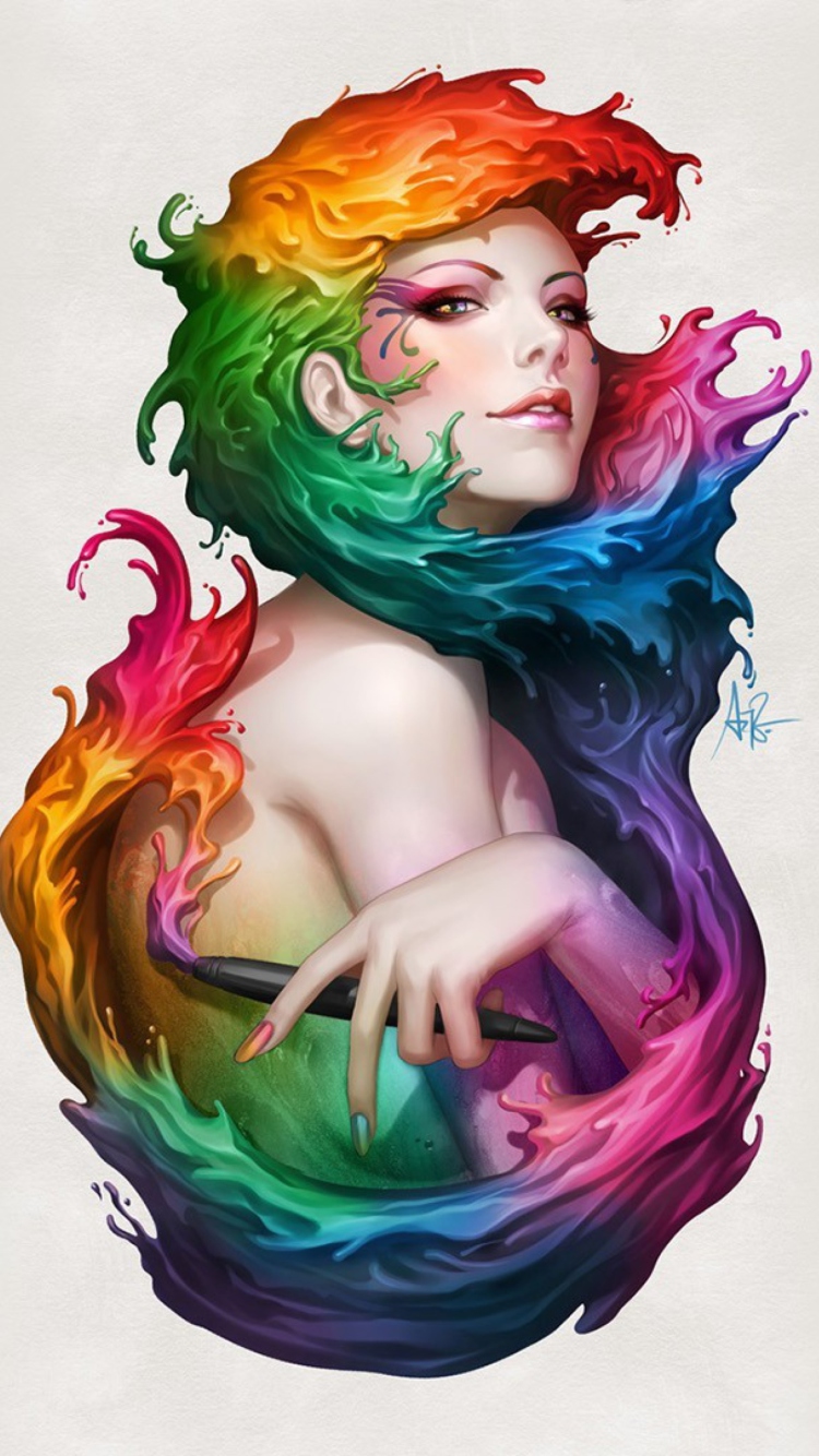 Digital Art Colorful Girl wallpaper 750x1334
