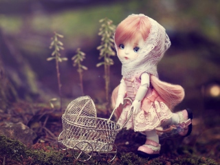 Das Doll With Baby Carriage Wallpaper 320x240