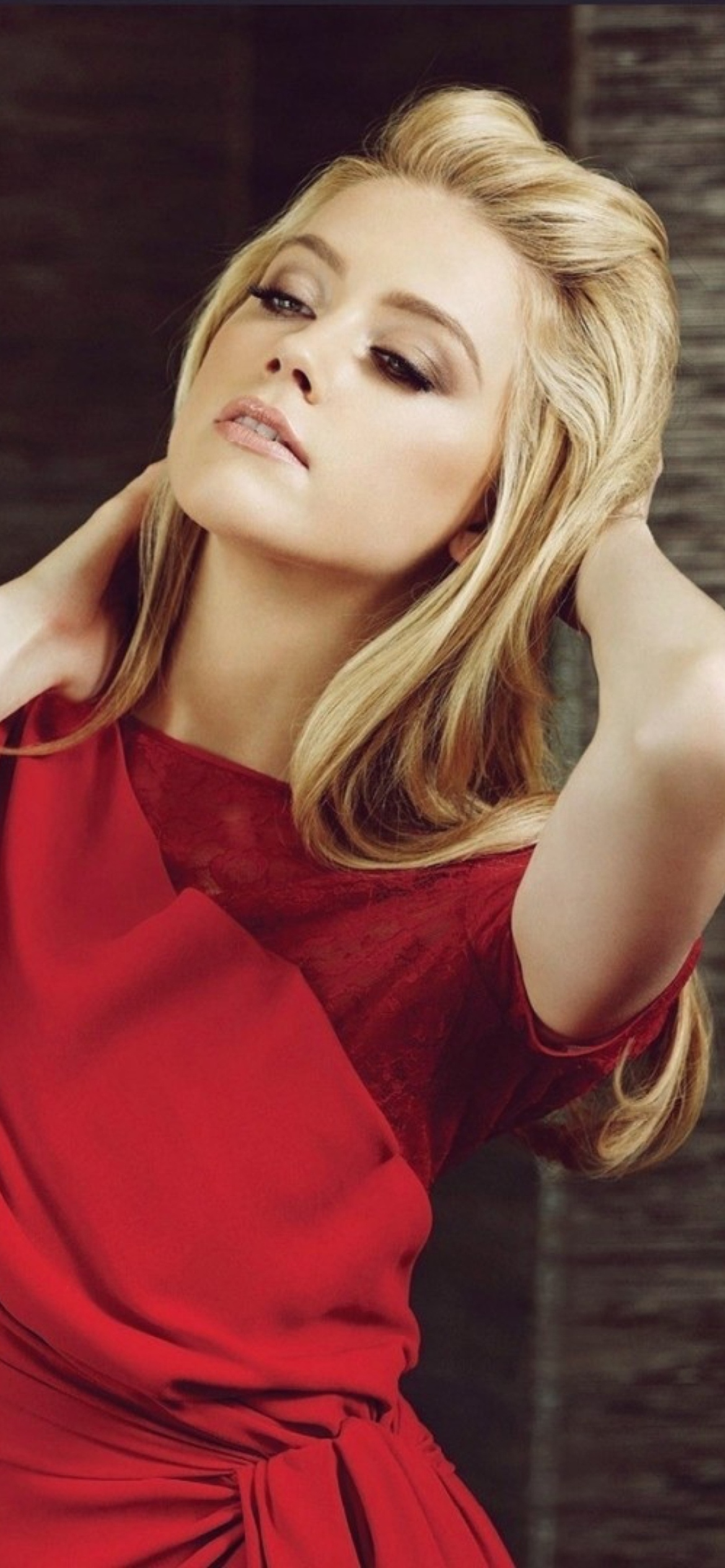 Blonde Model In Red Dress wallpaper 1170x2532