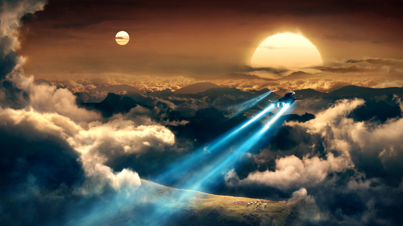Spaceships In The Sky wallpaper 1366x768