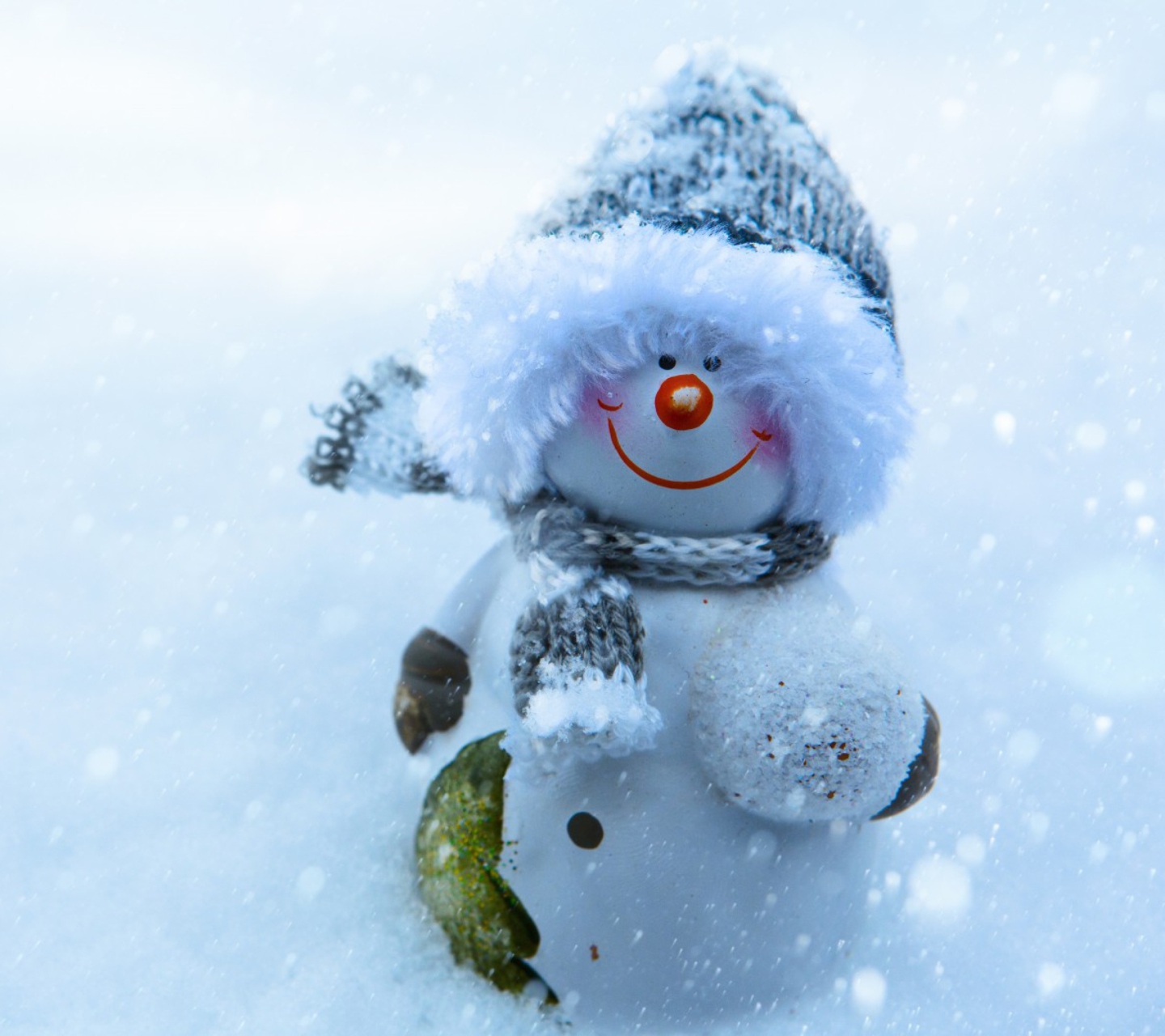 Обои Snowman Covered With Snowflakes 1440x1280