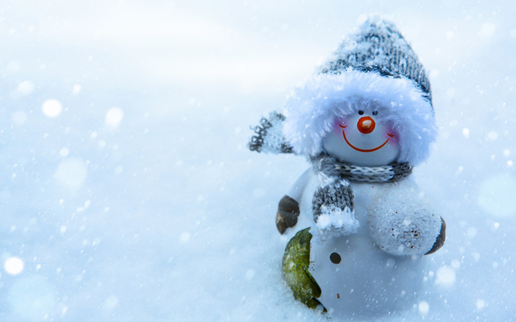 Snowman Covered With Snowflakes wallpaper 1680x1050