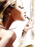 Das Girl With Red Lipstick Drawing Wallpaper 128x160