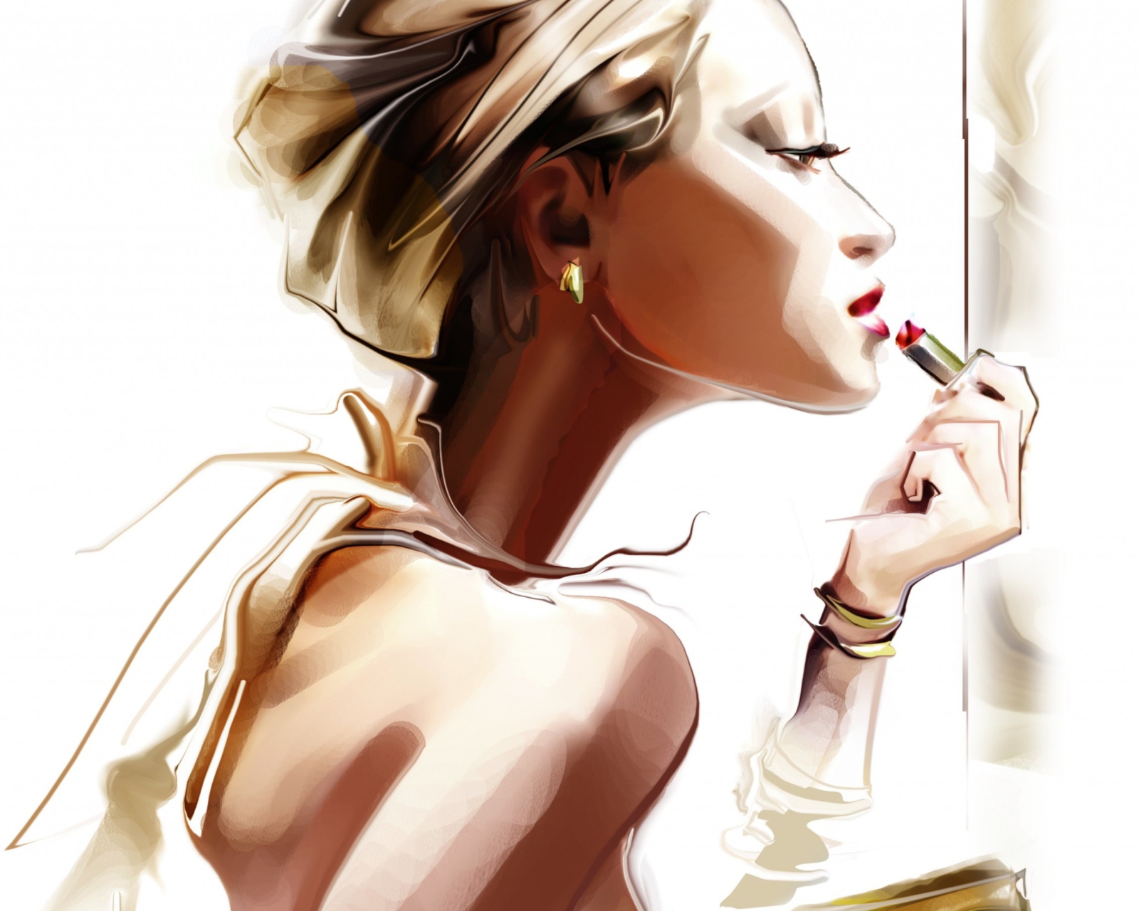 Обои Girl With Red Lipstick Drawing 1600x1280