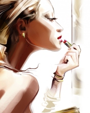 Fondo de pantalla Girl With Red Lipstick Drawing 176x220