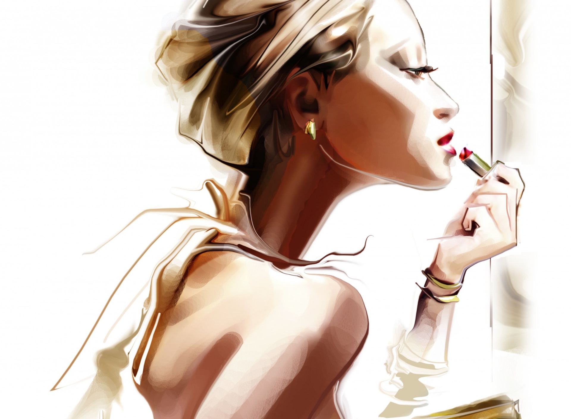 Обои Girl With Red Lipstick Drawing 1920x1408