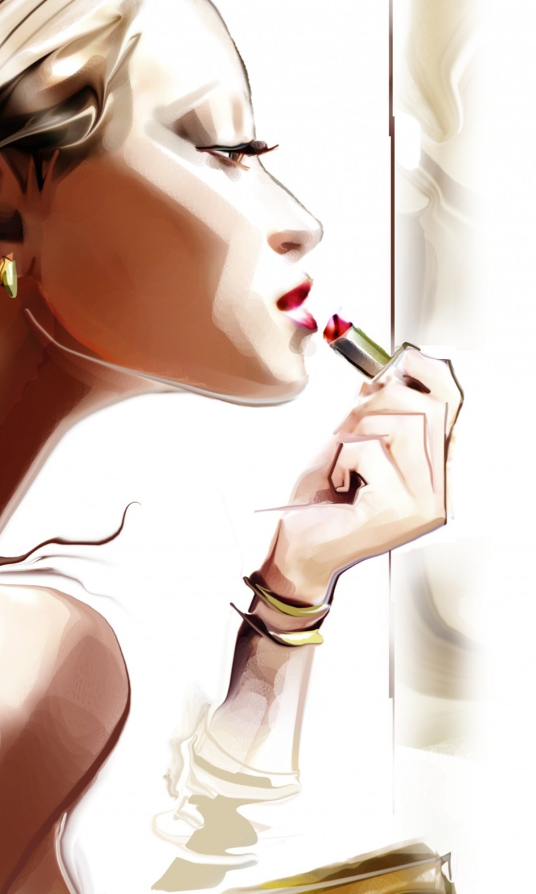 Girl With Red Lipstick Drawing wallpaper 768x1280