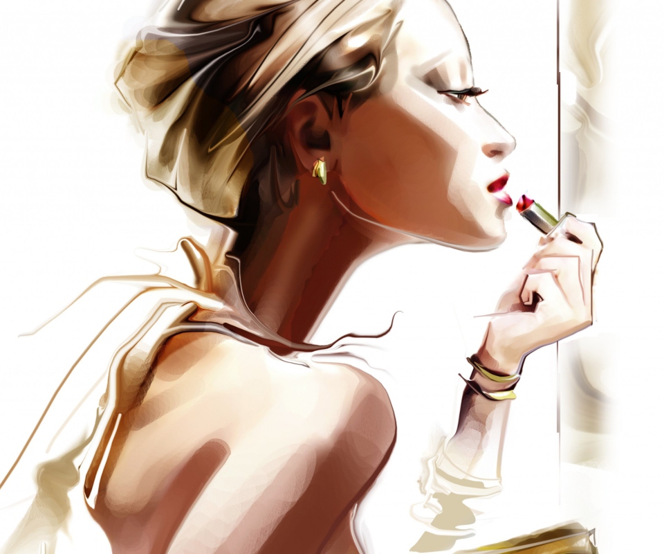 Screenshot №1 pro téma Girl With Red Lipstick Drawing 960x800