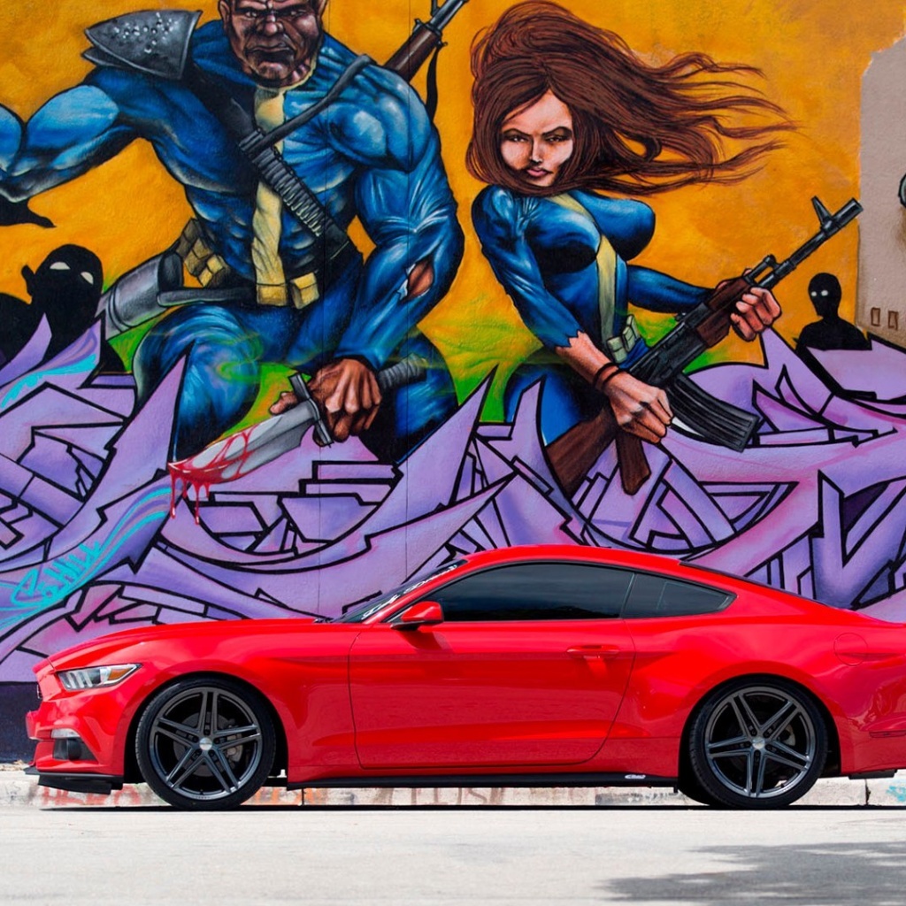Das Ford Mustang and Miami Graffiti Wallpaper 1024x1024