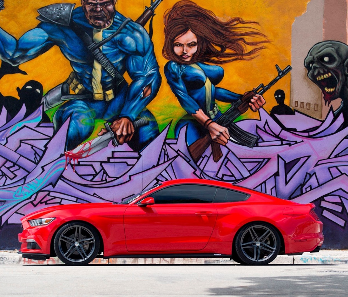 Обои Ford Mustang and Miami Graffiti 1200x1024
