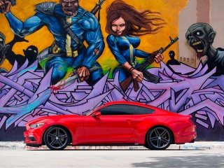 Обои Ford Mustang and Miami Graffiti 320x240