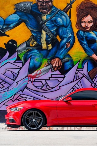 Ford Mustang and Miami Graffiti wallpaper 320x480