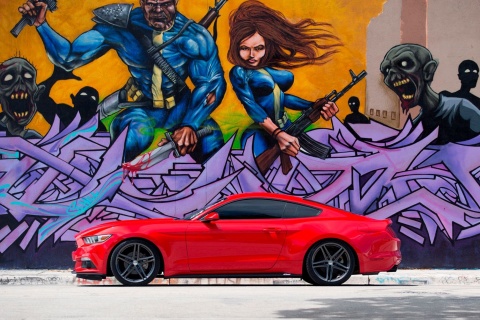 Обои Ford Mustang and Miami Graffiti 480x320