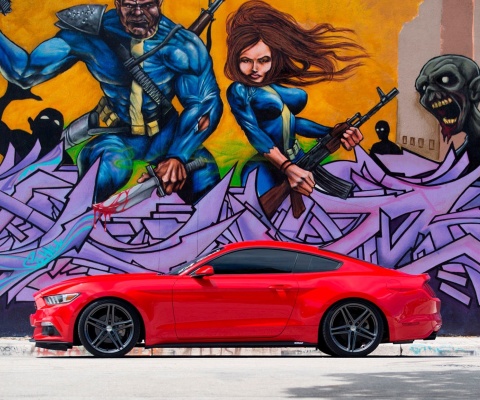 Ford Mustang and Miami Graffiti wallpaper 480x400