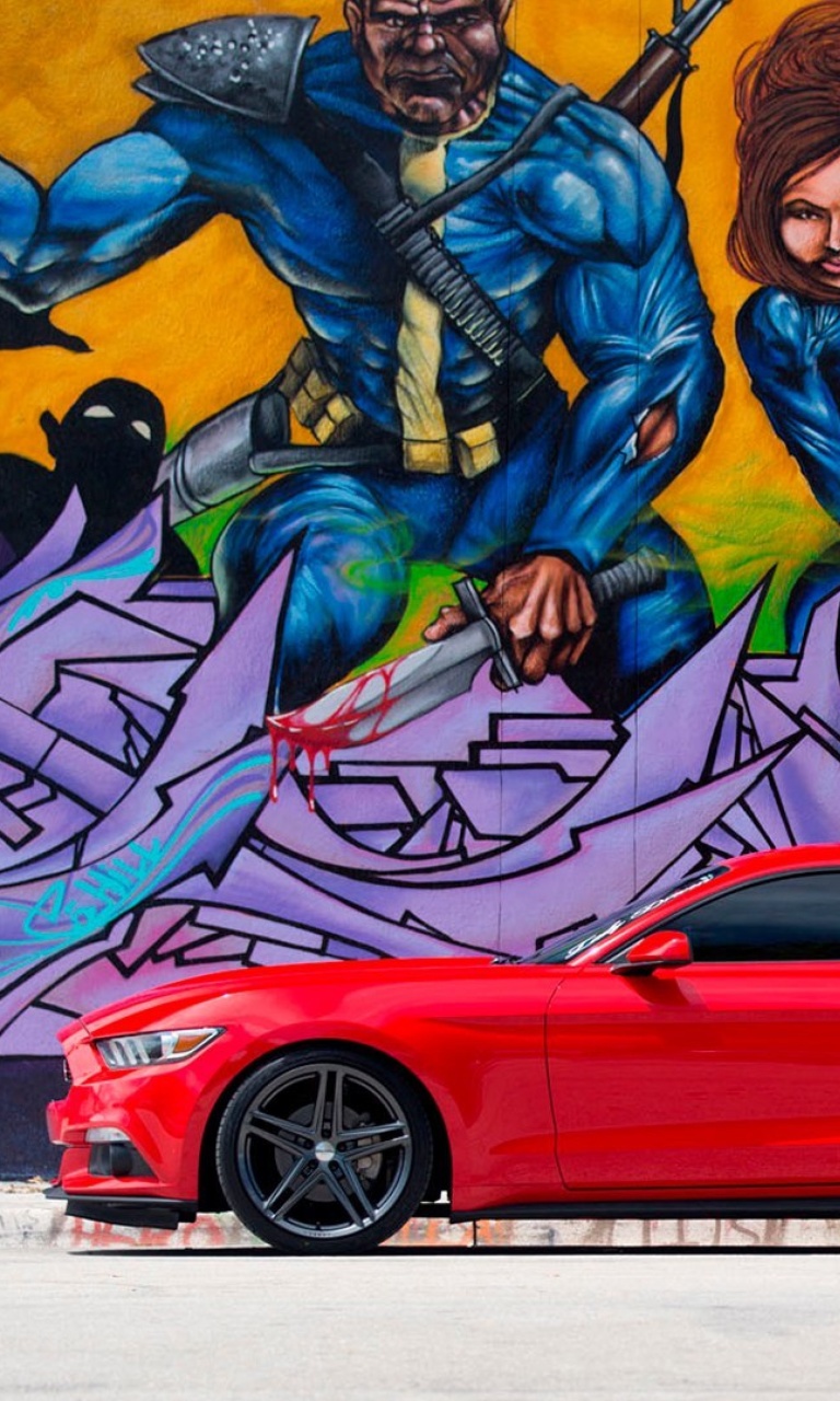 Ford Mustang and Miami Graffiti wallpaper 768x1280