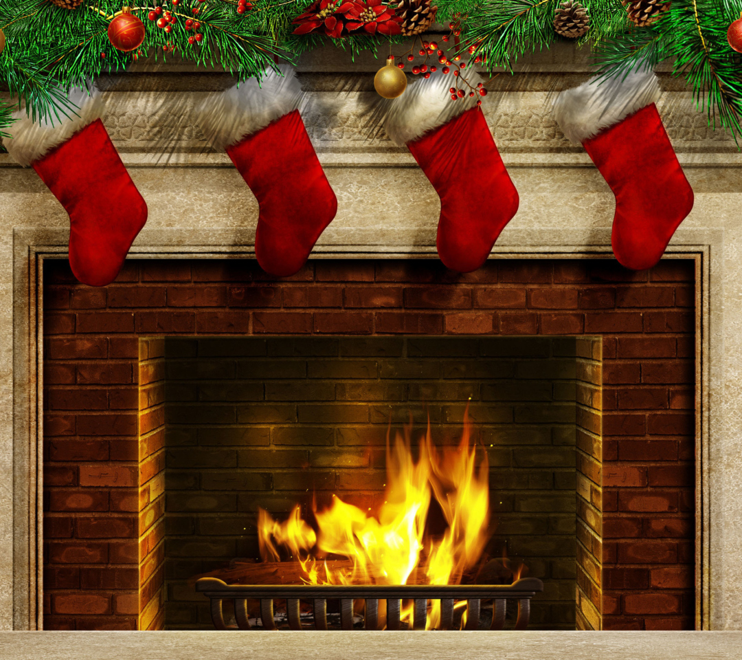 Das Fireplace And Christmas Socks Wallpaper 1080x960