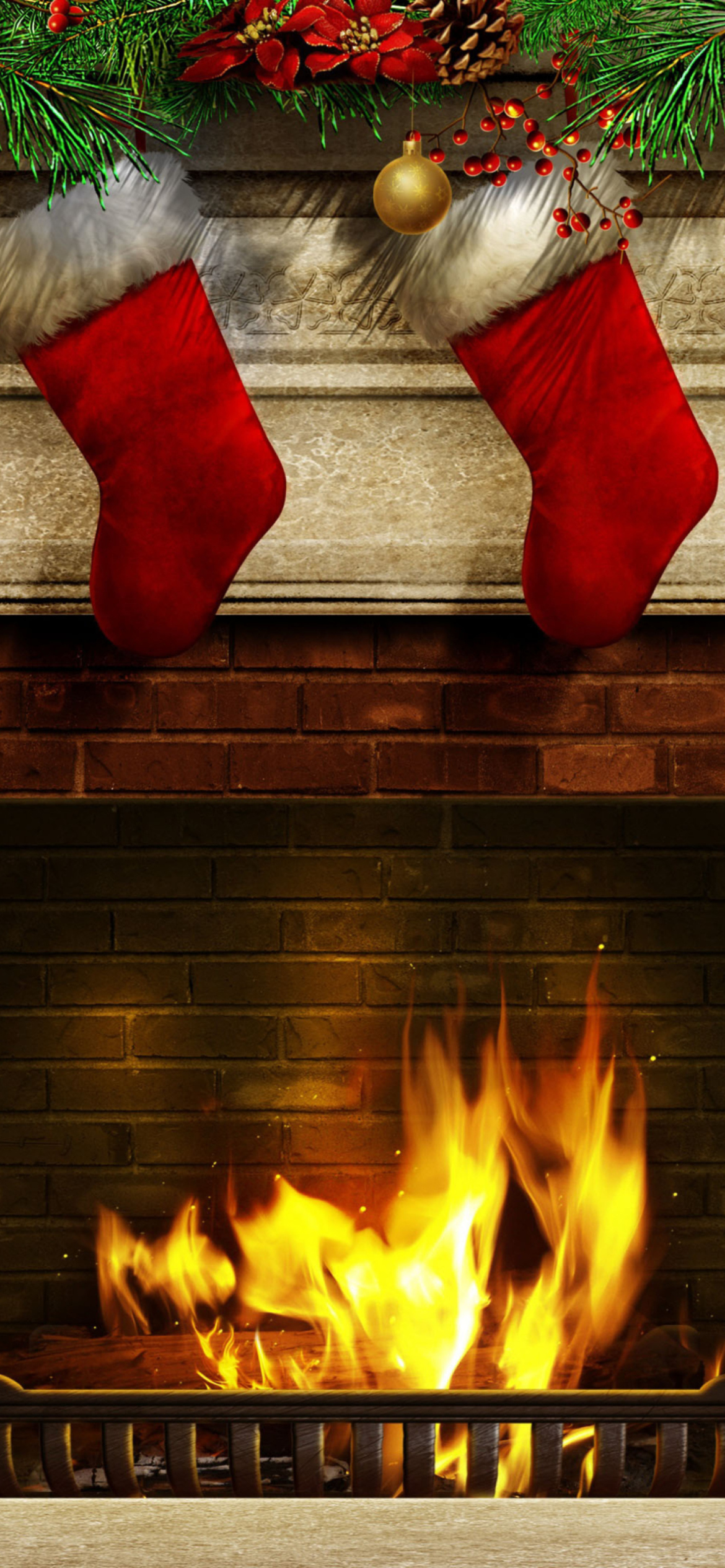 Fondo de pantalla Fireplace And Christmas Socks 1170x2532
